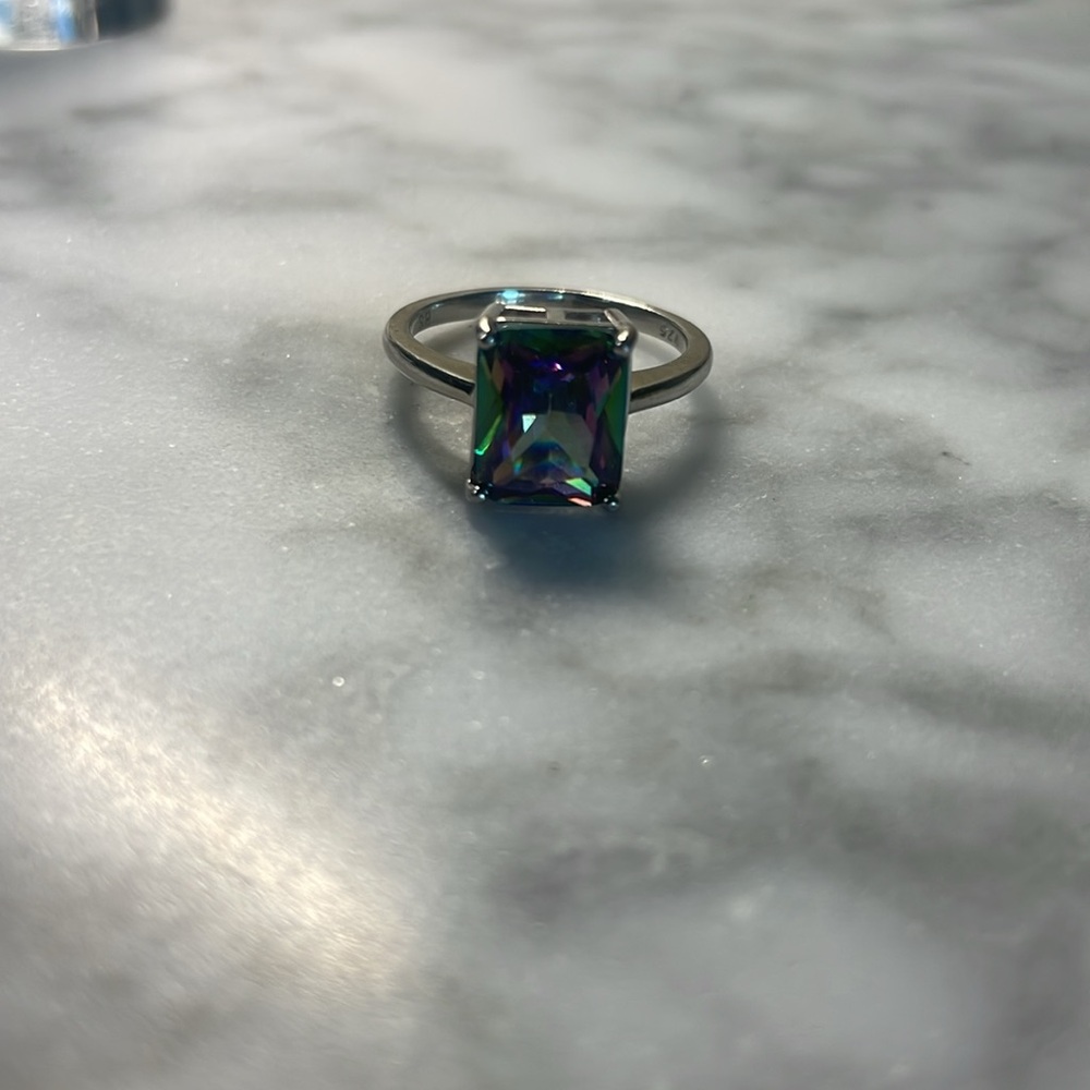 Large Mystic topaz solitaire ring 925 sterling silver size 6